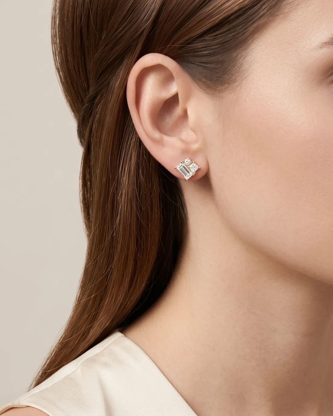 ORTIGAS Baguette Cluster earrings, worn on the ear