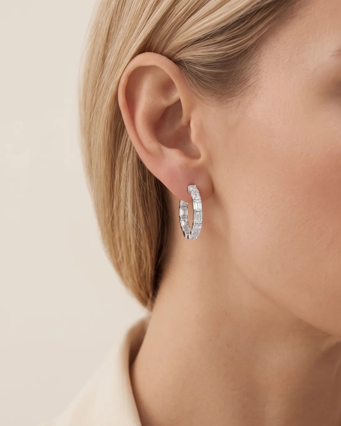 ORTIGAS Diamond Hoops earrings, worn on the ear