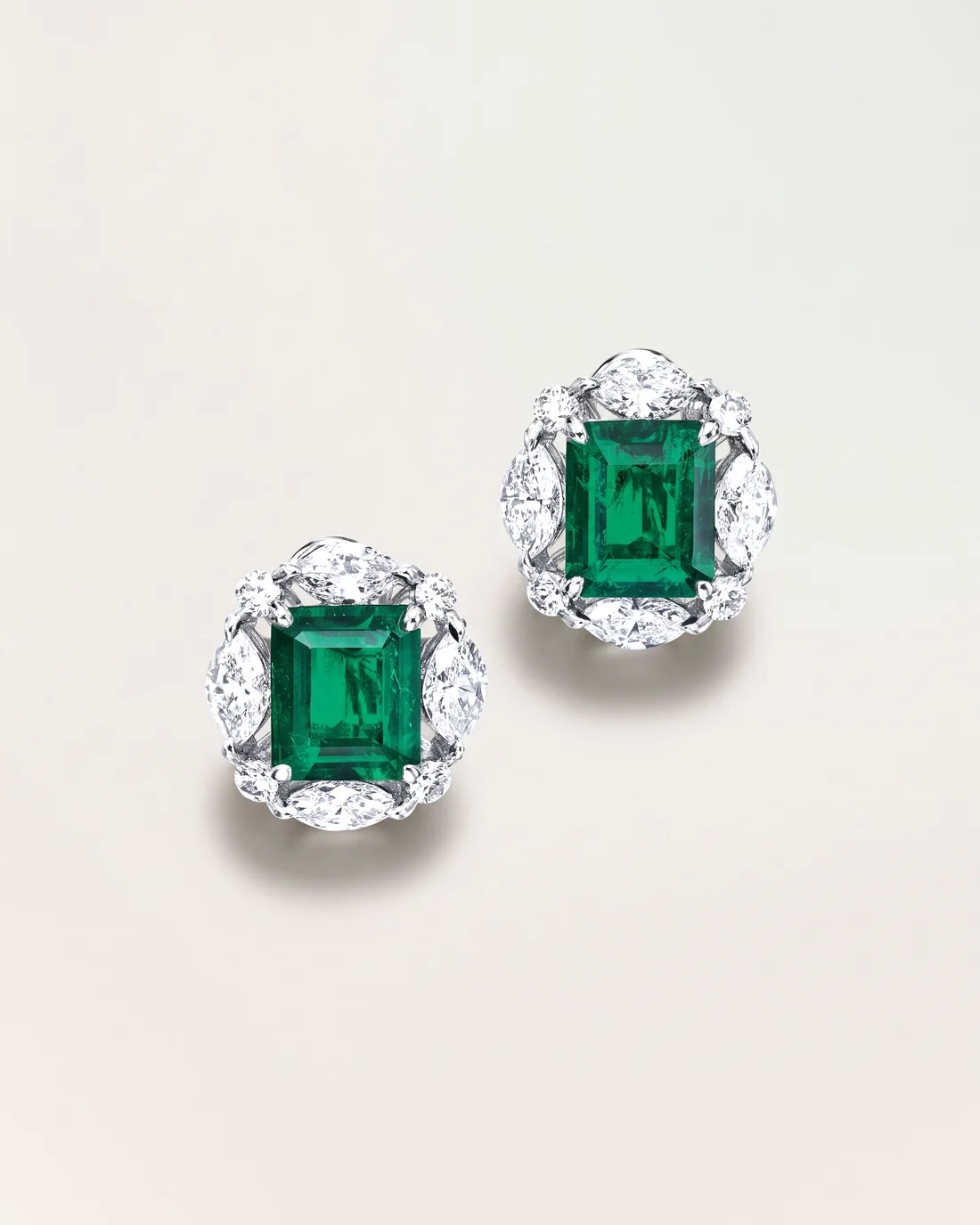 ORTIGAS Emerald Petal Studs earrings, front view