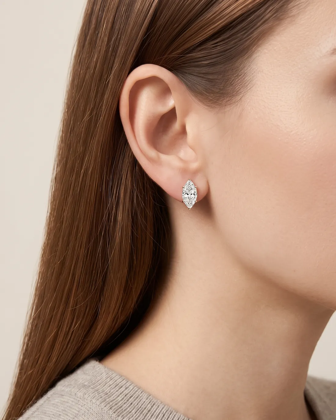 ORTIGAS Marquise Studs earrings, worn on the ear
