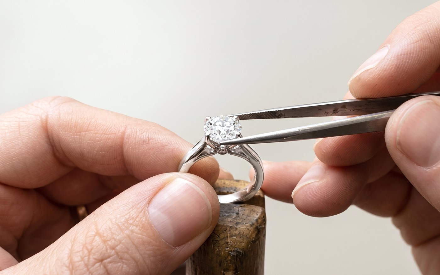 A ring being finished at the jeweller's bench