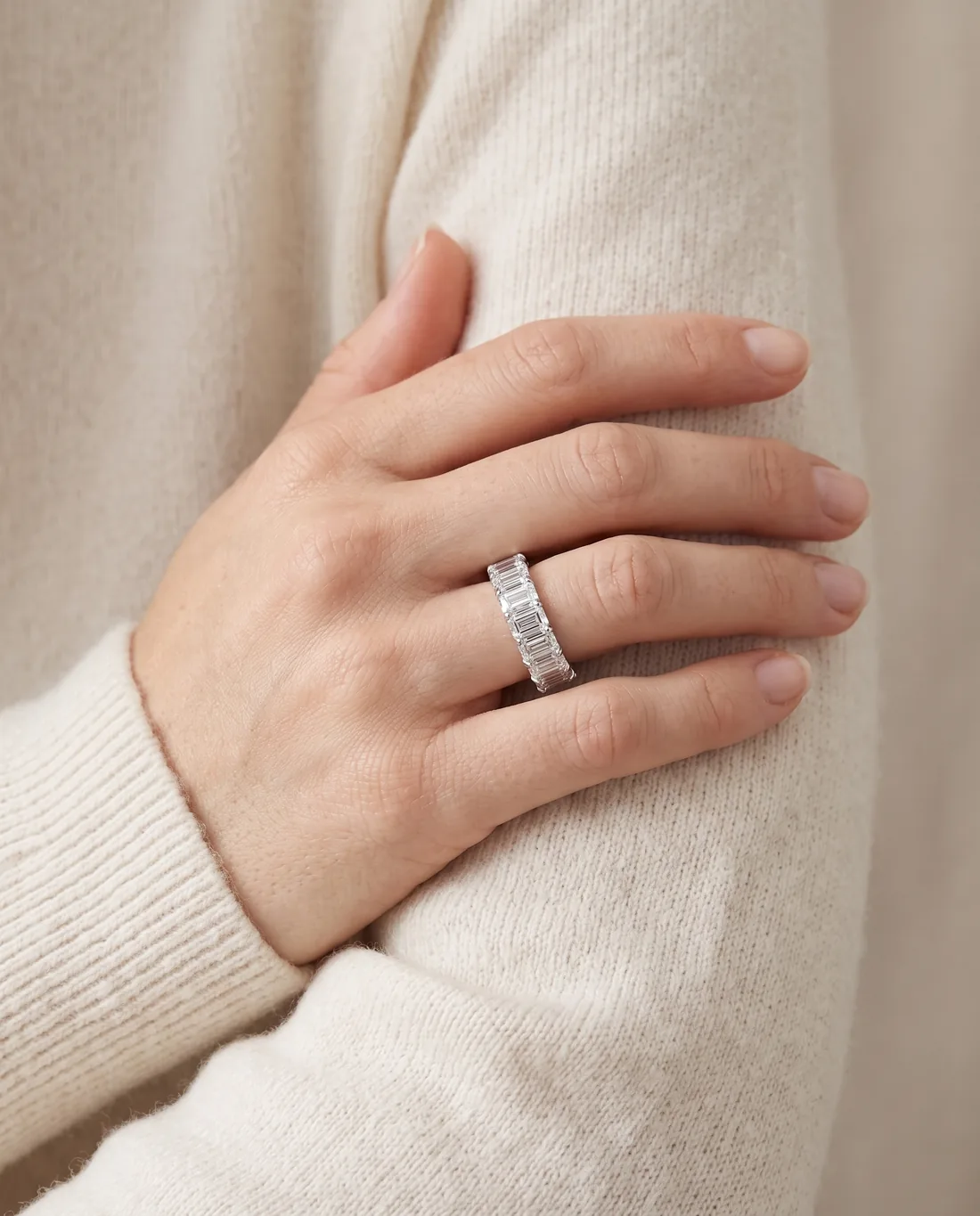 ORTIGAS Emerald-Cut Eternity ring, worn on the hand