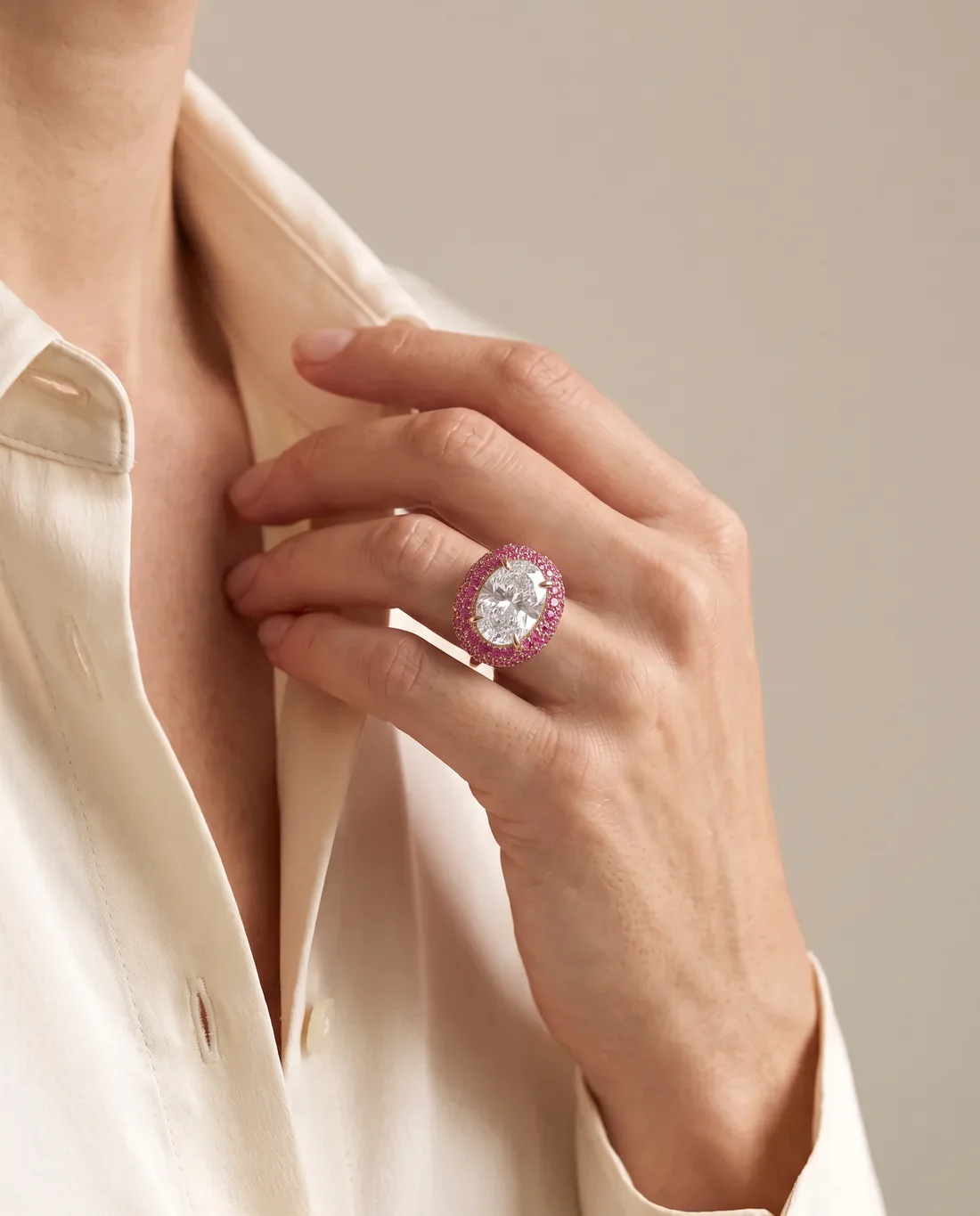 ORTIGAS Pink Sapphire Dome ring, worn on the hand